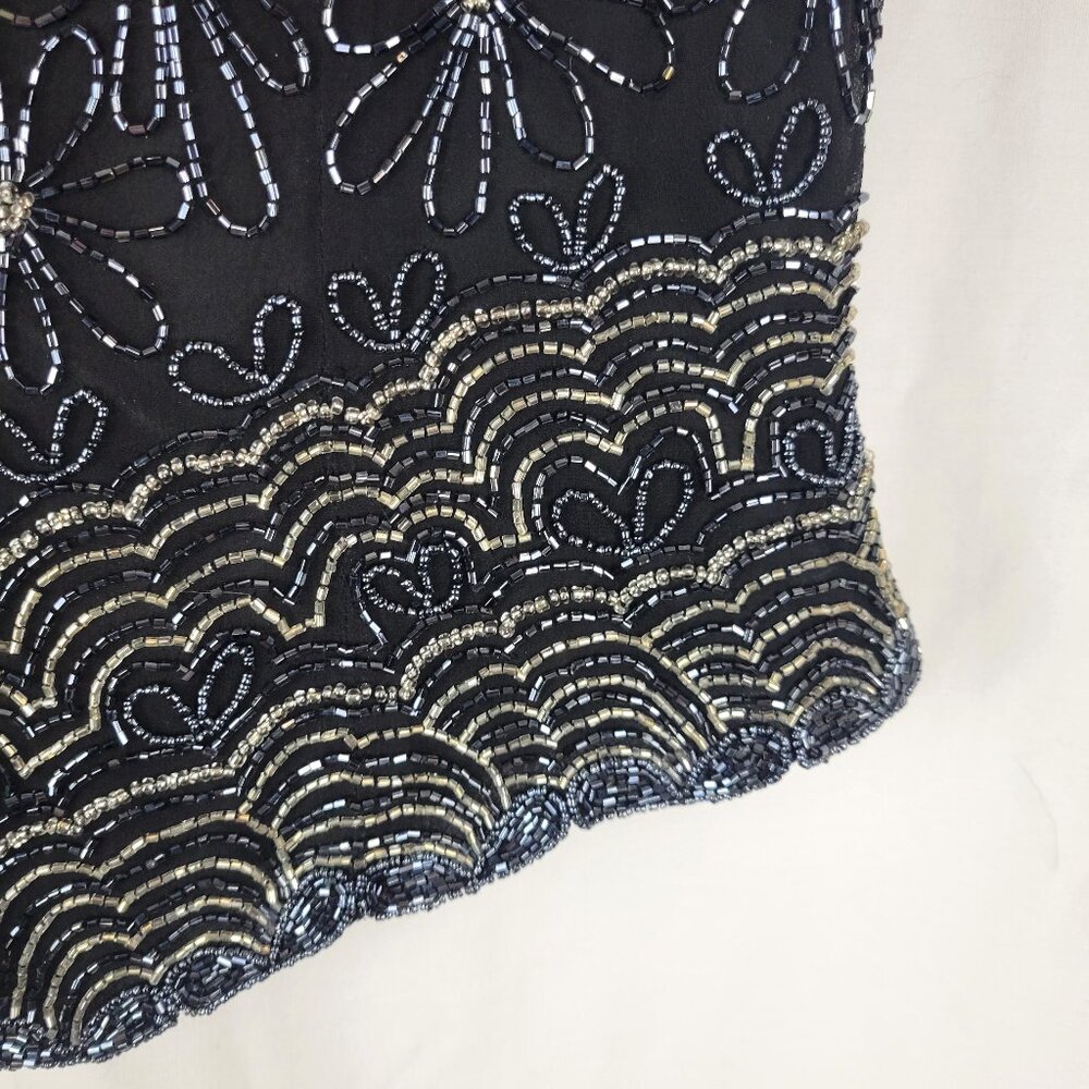PAPELL BOUTIQUE EVENING Vintage Black Beaded Silk Top - Size S - Picture 4 of 6